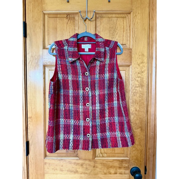 Vintage CJ Banks Plaid Vest Sleeveless Button Up Tweed Career Casual Red Women's - Picture 1 of 5
